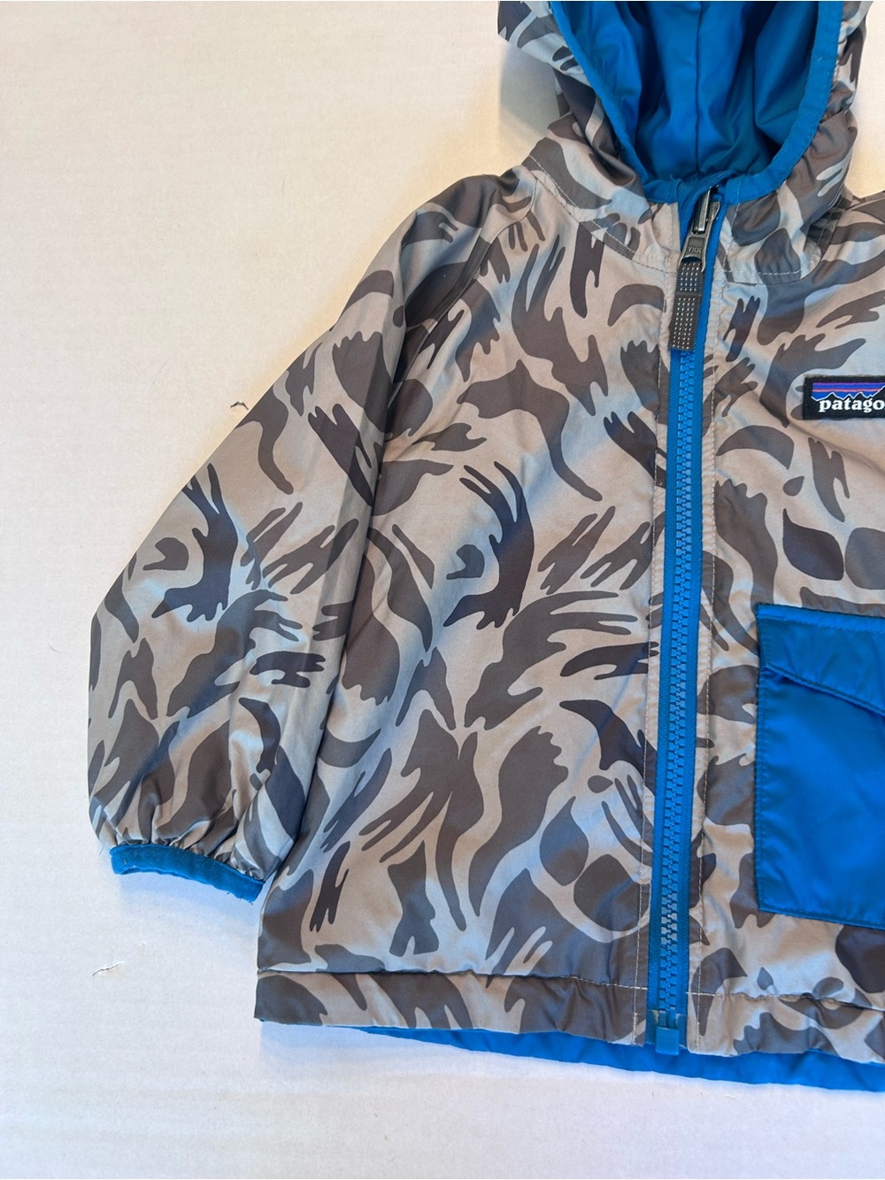 Patagonia Baby Reversible Puff-Ball Jacket Blue Gray Camoflage Boys Size 3 - Picture 4 of 12